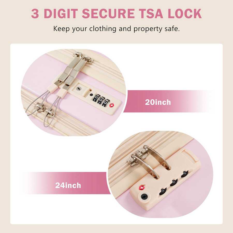 MLNshops pink luggage set for travel hardshell USB