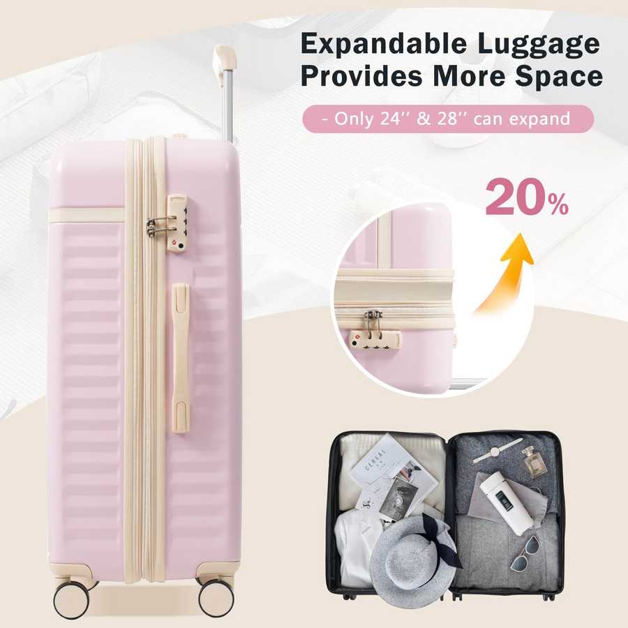 MLNshops pink luggage set for travel hardshell USB