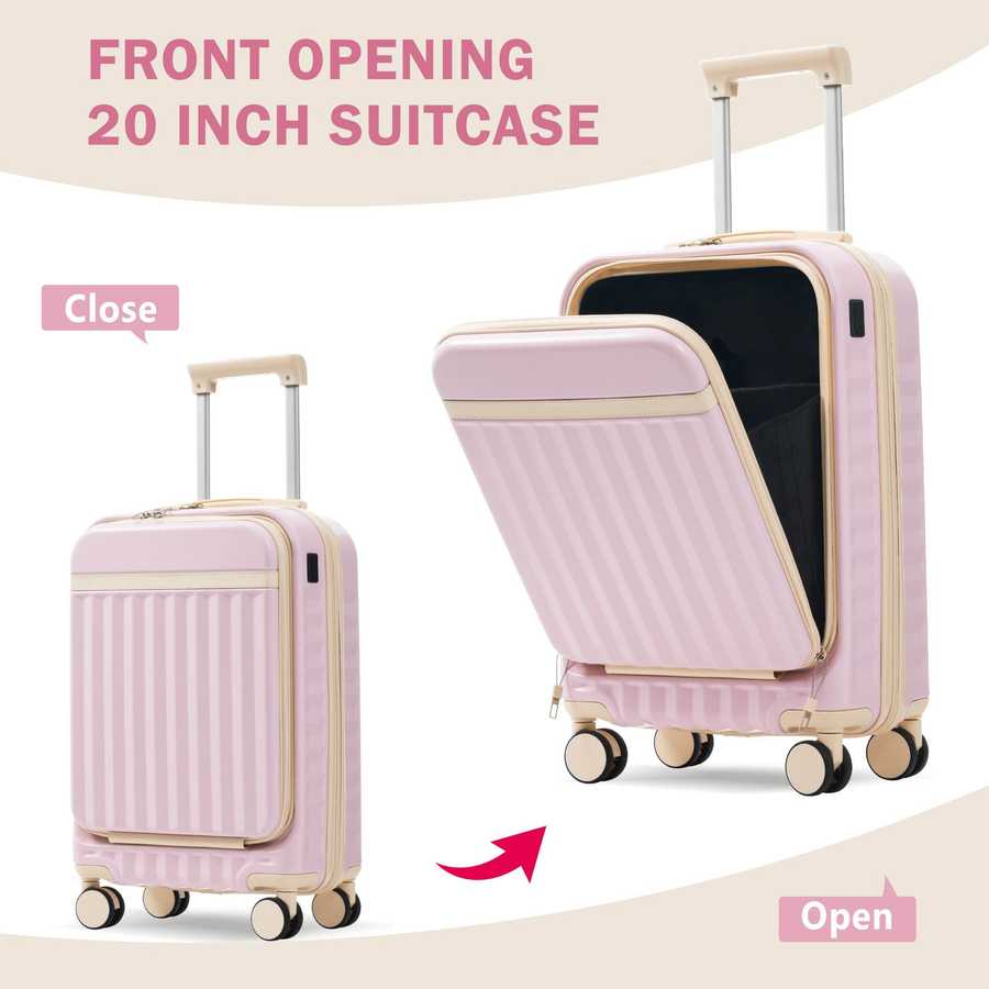 MLNshops pink luggage set for travel hardshell USB