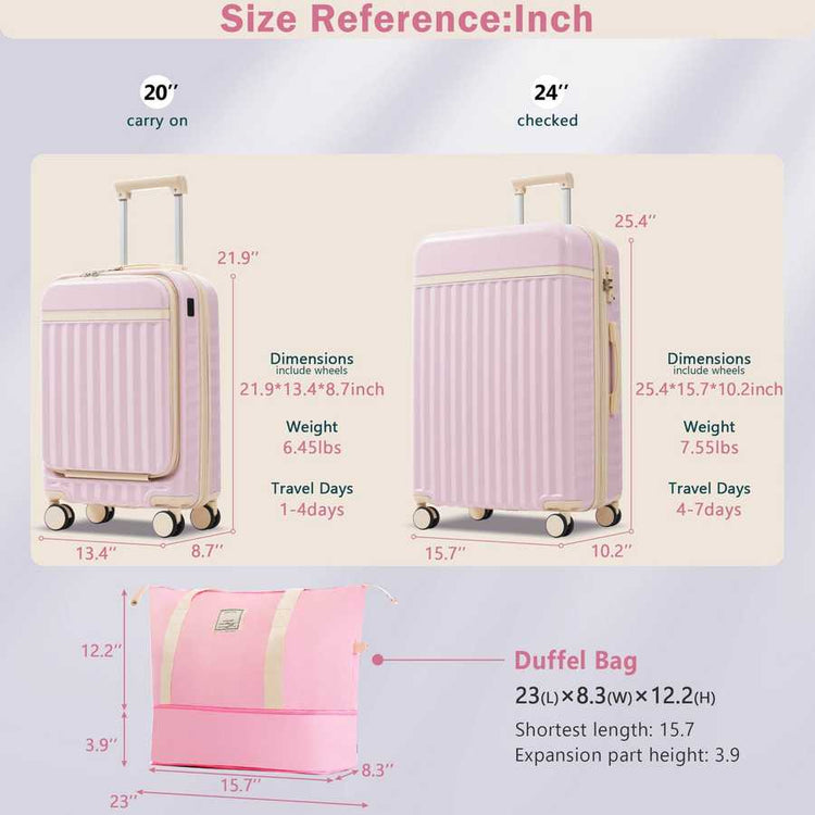 MLNshops pink luggage set for travel hardshell USB