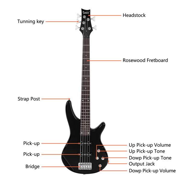 mlnshops 5 string electric bass guitar kit with Amp & Bag