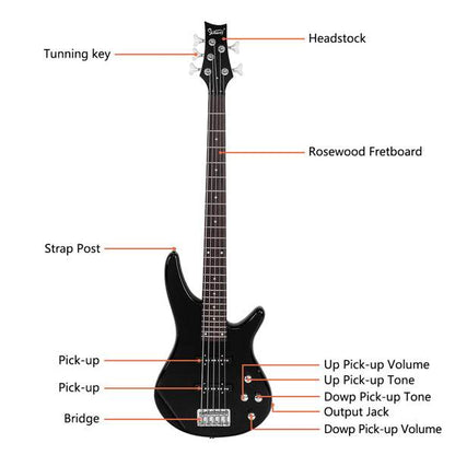 mlnshops 5 string electric bass guitar kit with Amp & Bag