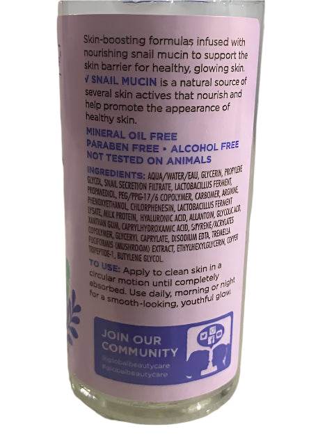 Back label of a skincare product bottle with text and branding on a white background