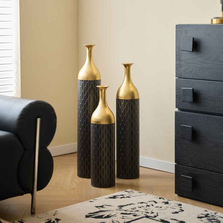 MLNshops Gold and Black Floor Vase Set - Elegant Decor