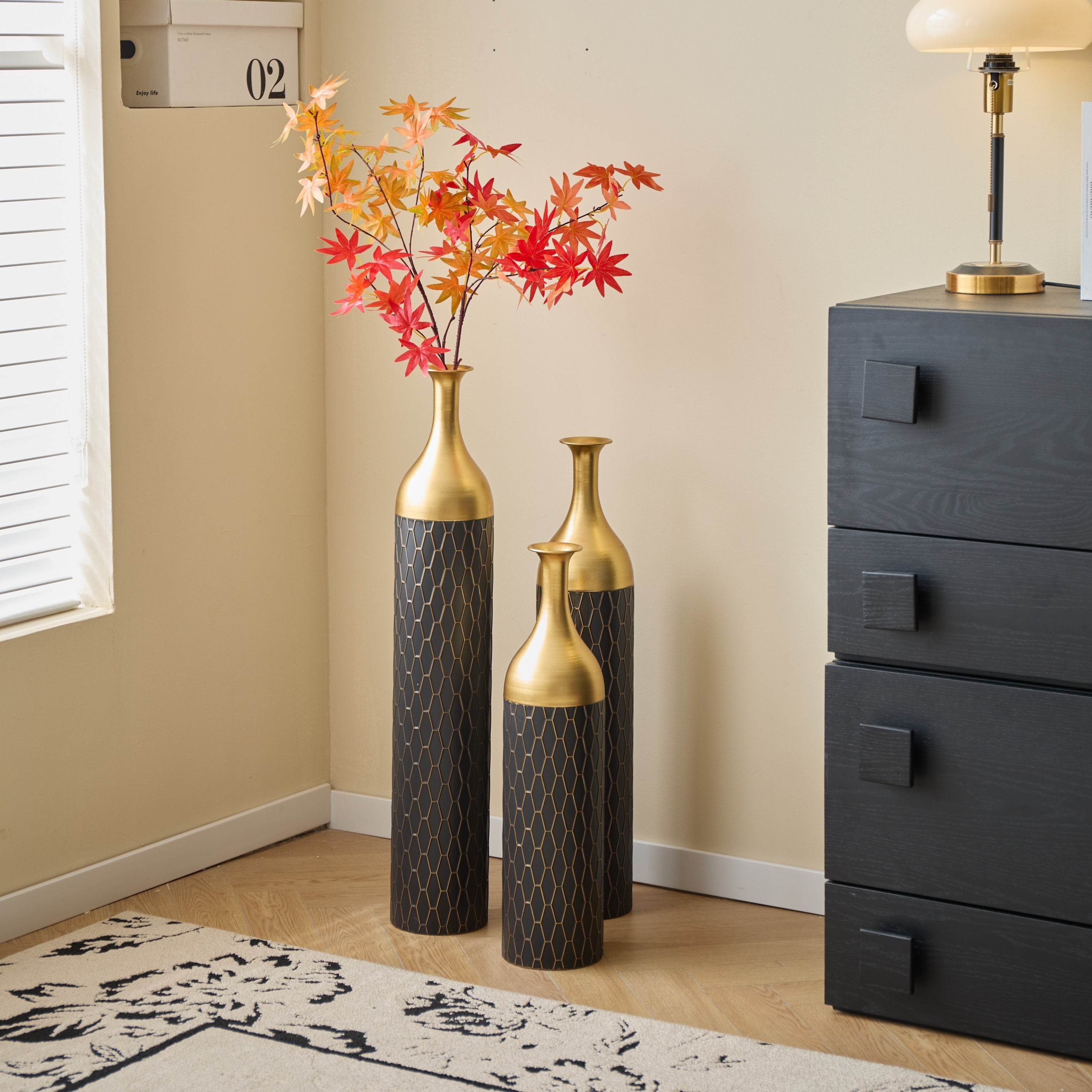 MLNshops Gold and Black Floor Vase Set - Elegant Decor