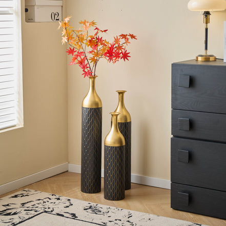 MLNshops Gold and Black Floor Vase Set - Elegant Decor
