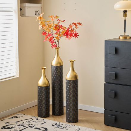 MLNshops Gold and Black Floor Vase Set - Elegant Decor