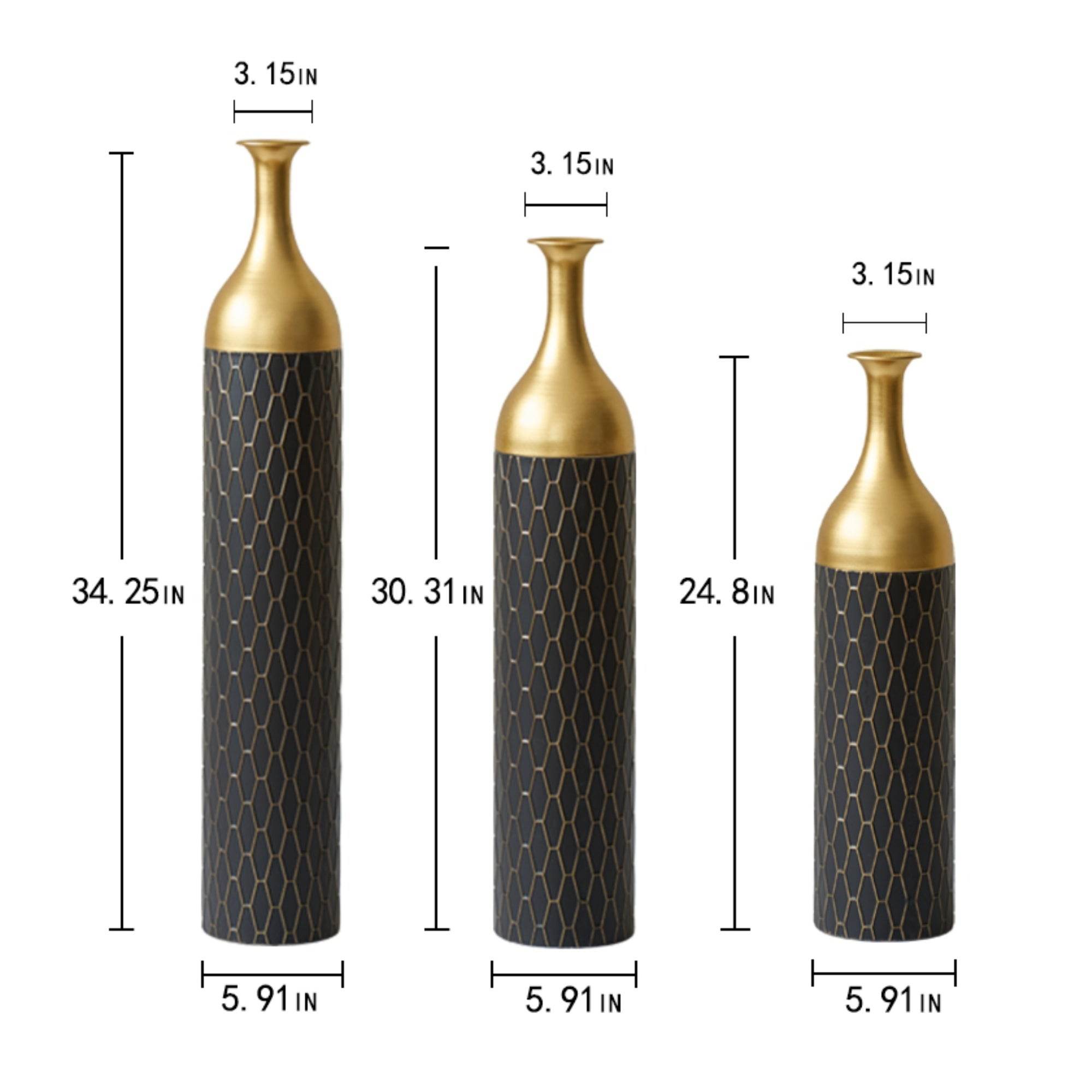 MLNshops Gold and Black Floor Vase Set - Elegant Decor