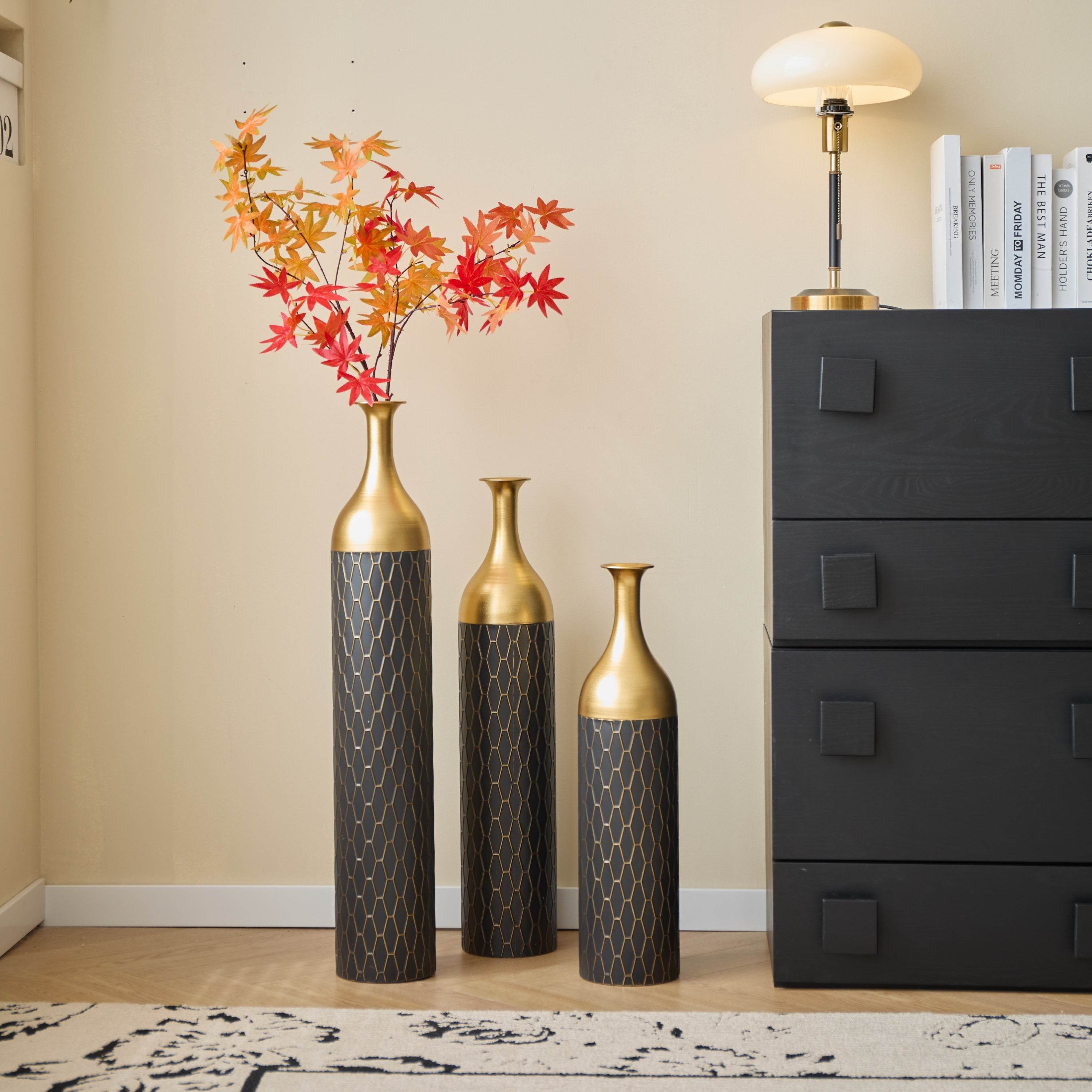 MLNshops Gold and Black Floor Vase Set - Elegant Decor
