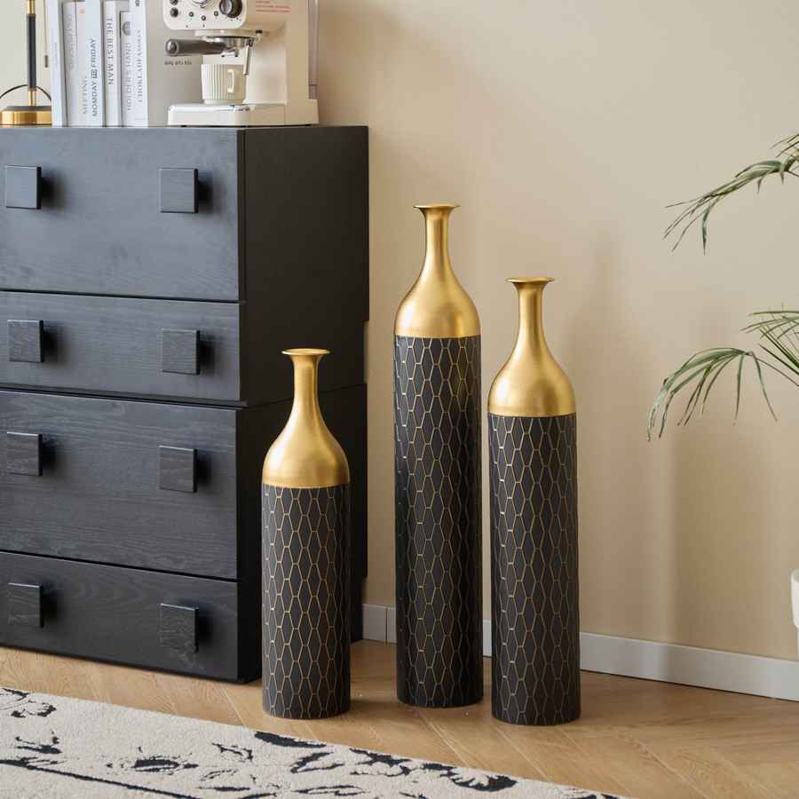 MLNshops Gold and Black Floor Vase Set - Elegant Decor