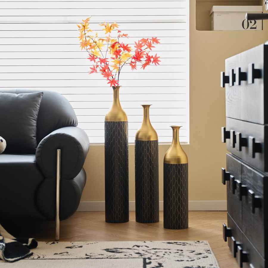 MLNshops Gold and Black Floor Vase Set - Elegant Decor