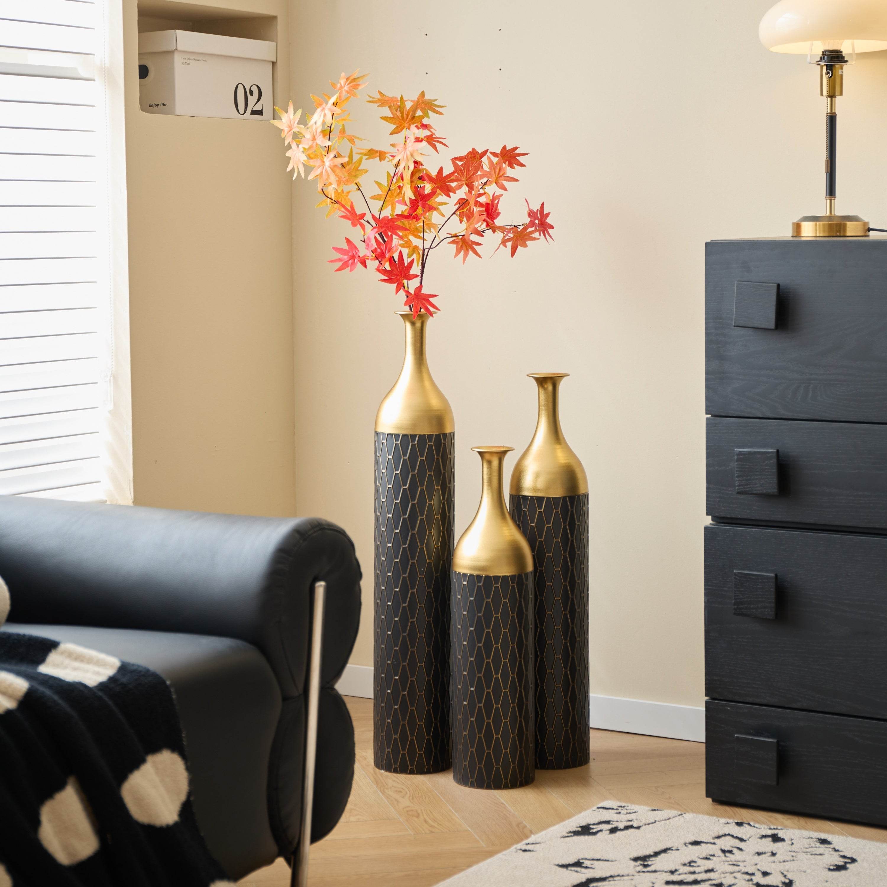 MLNshops Gold and Black Floor Vase Set - Elegant Decor