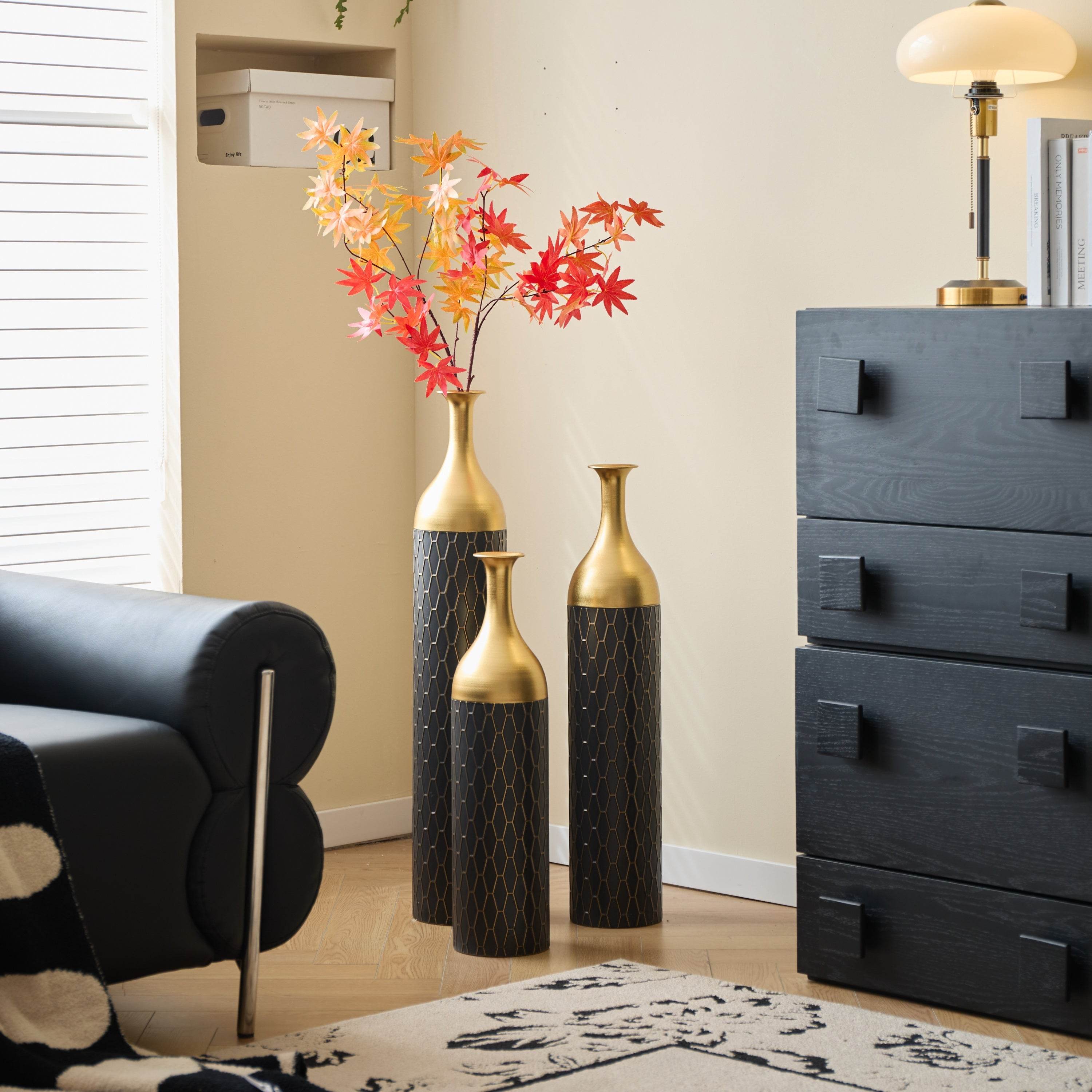 MLNshops Gold and Black Floor Vase Set - Elegant Decor