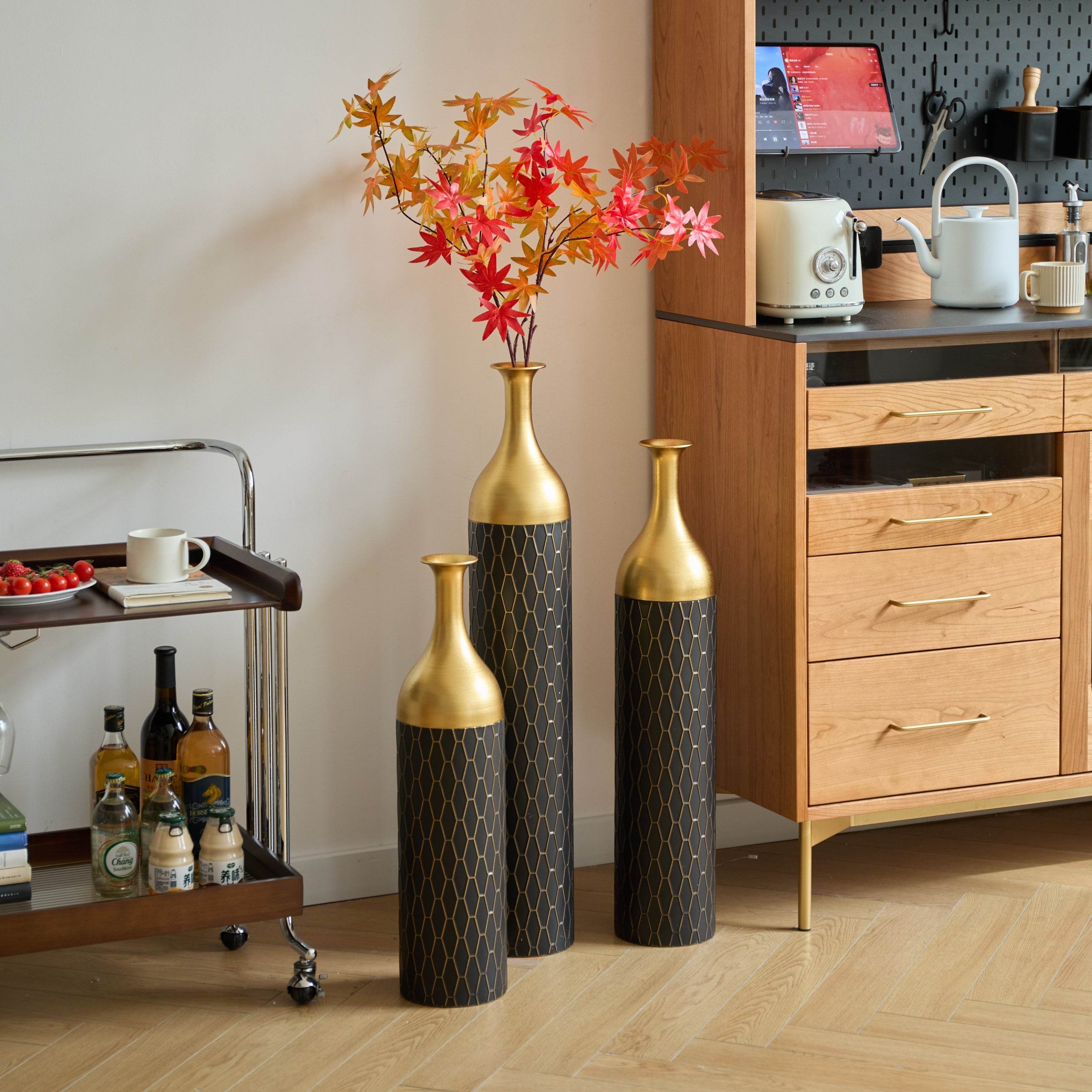 MLNshops Gold and Black Floor Vase Set - Elegant Decor