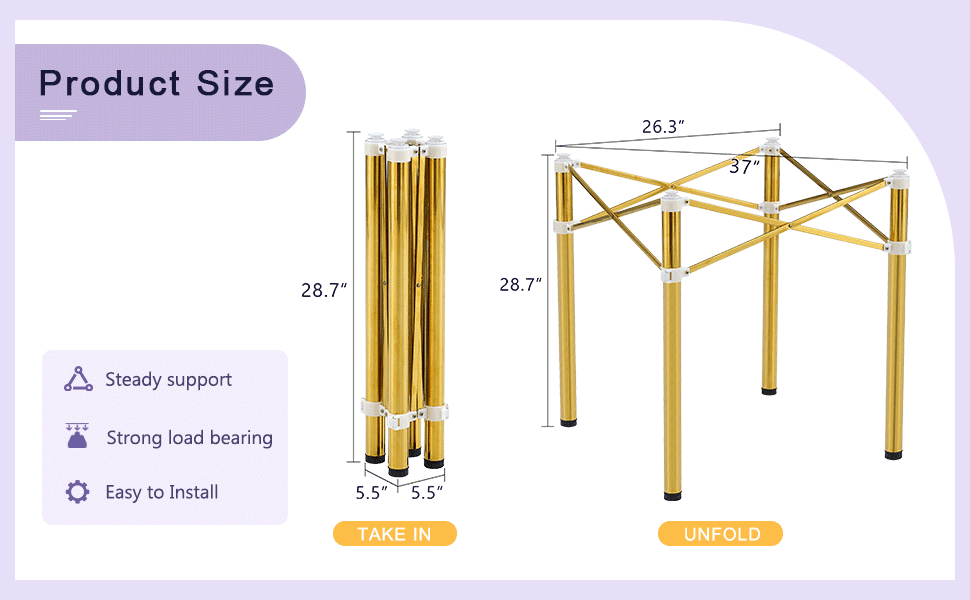 MLNshops Golden Stainless Steel Folding Table Frame