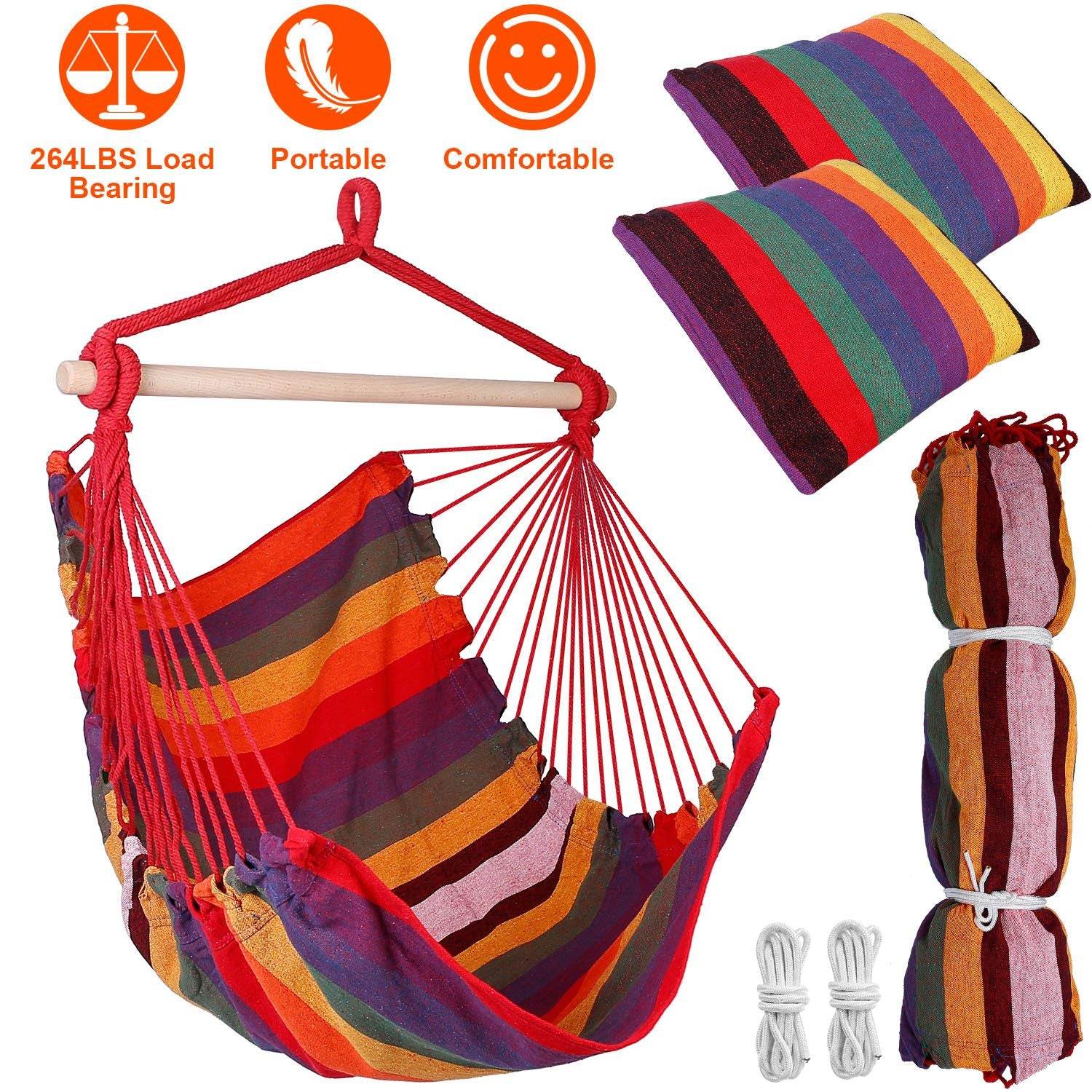 MLNshops Hammock Swing Seat with Pillows - Colorful Rope Chair