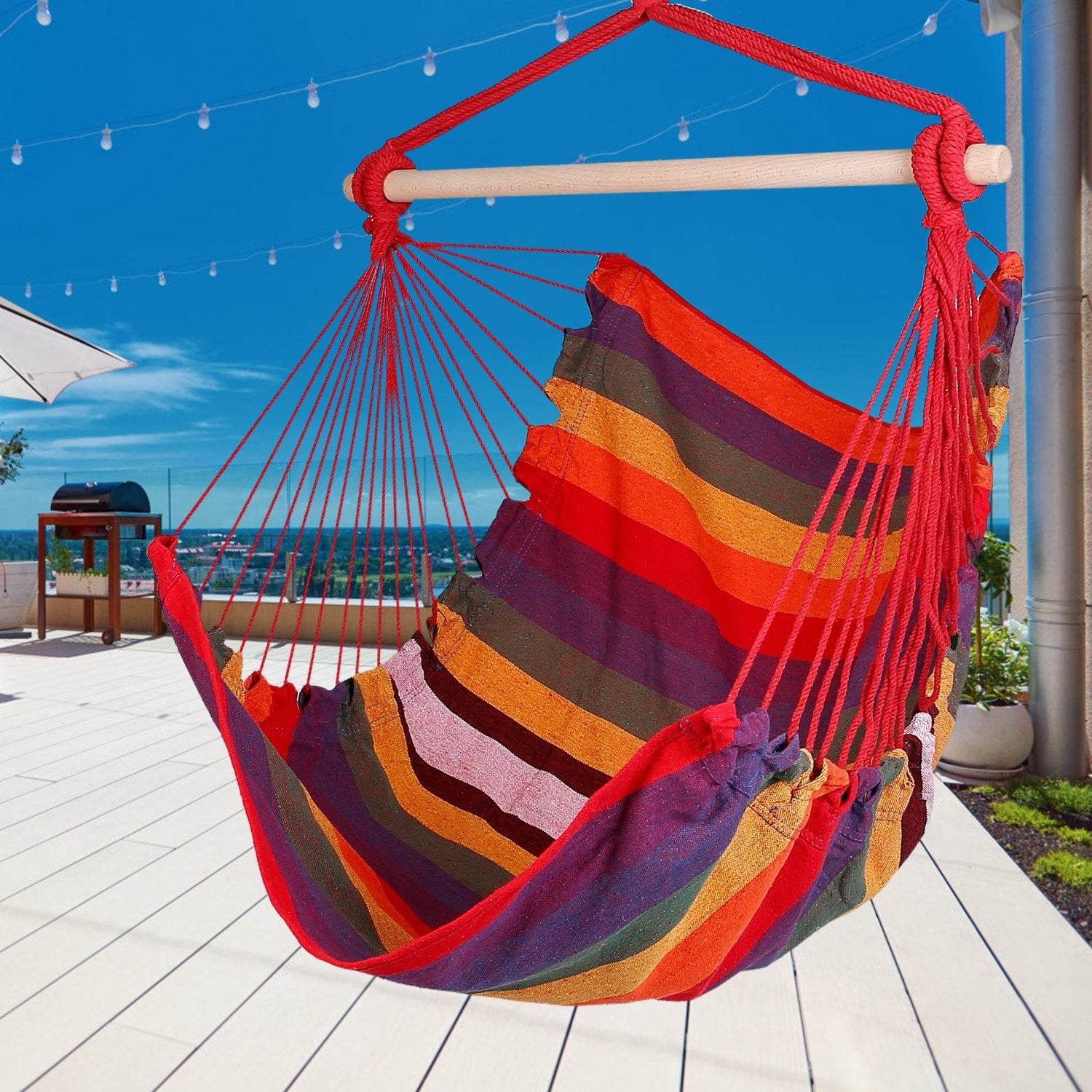 MLNshops Hammock Swing Seat with Pillows - Colorful Rope Chair
