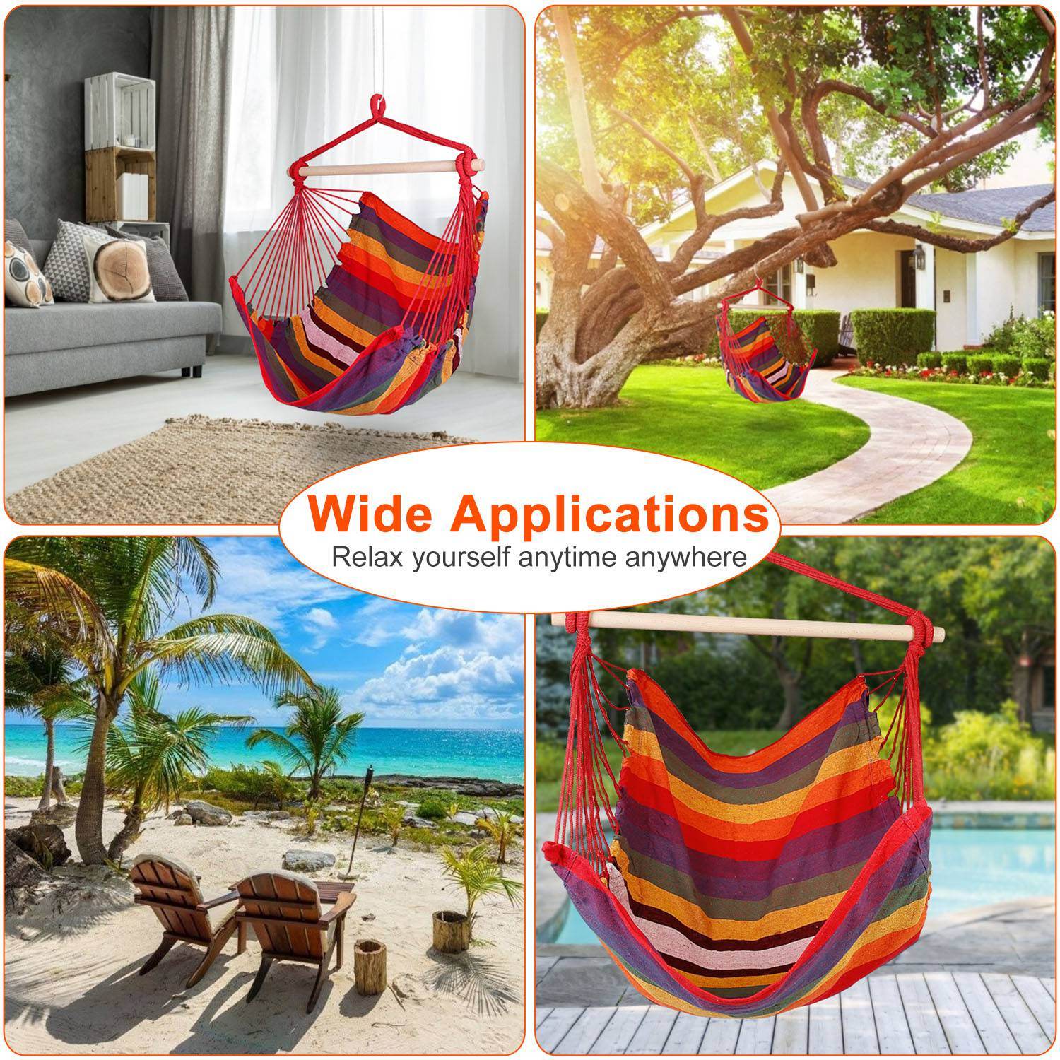 MLNshops Hammock Swing Seat with Pillows - Colorful Rope Chair