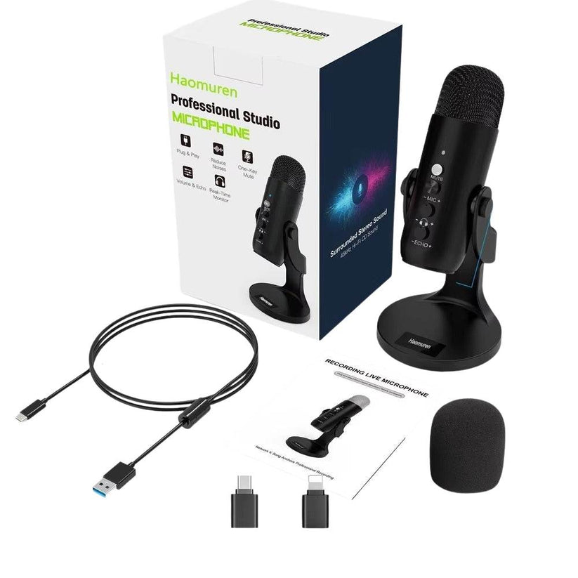USB condenser microphone with windscreen and accessories
