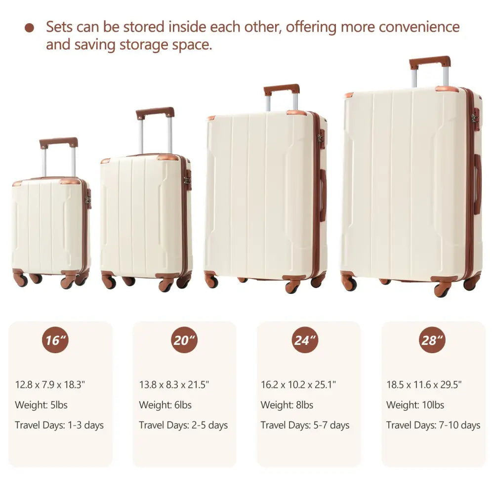 Hardshell Luggage Sets 6 Piece Suitcase Set, Expandable Lightweight Suitcases with Wheels, TSA Lock for Men Women, White Brown MLNshops]