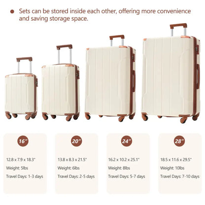 Hardshell Luggage Sets 6 Piece Suitcase Set, Expandable Lightweight Suitcases with Wheels, TSA Lock for Men Women, White Brown MLNshops]