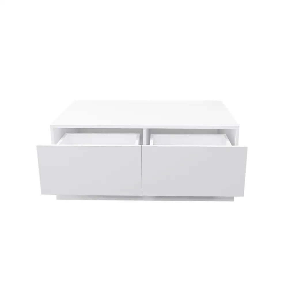 High Glossy Coffee Table with 2 Drawers has RGB LED light with Bluetooth Control MLNshops]