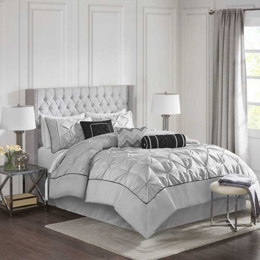 MLNshops 7 piece grey comforter bedding - Luxury Tufted Set Default