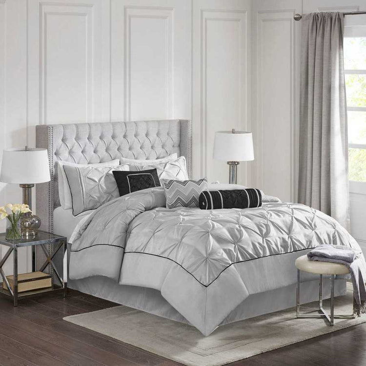 MLNshops 7 piece grey comforter bedding - Luxury Tufted Set Default