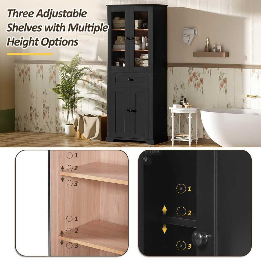 MLNshops 67 inch bathroom linen cabinet - Black Tall Storage