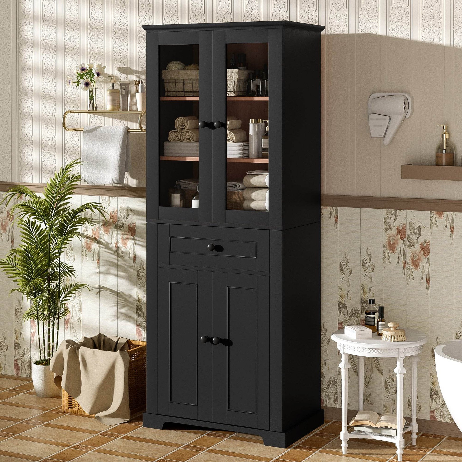 MLNshops 67 inch bathroom linen cabinet - Black Tall Storage