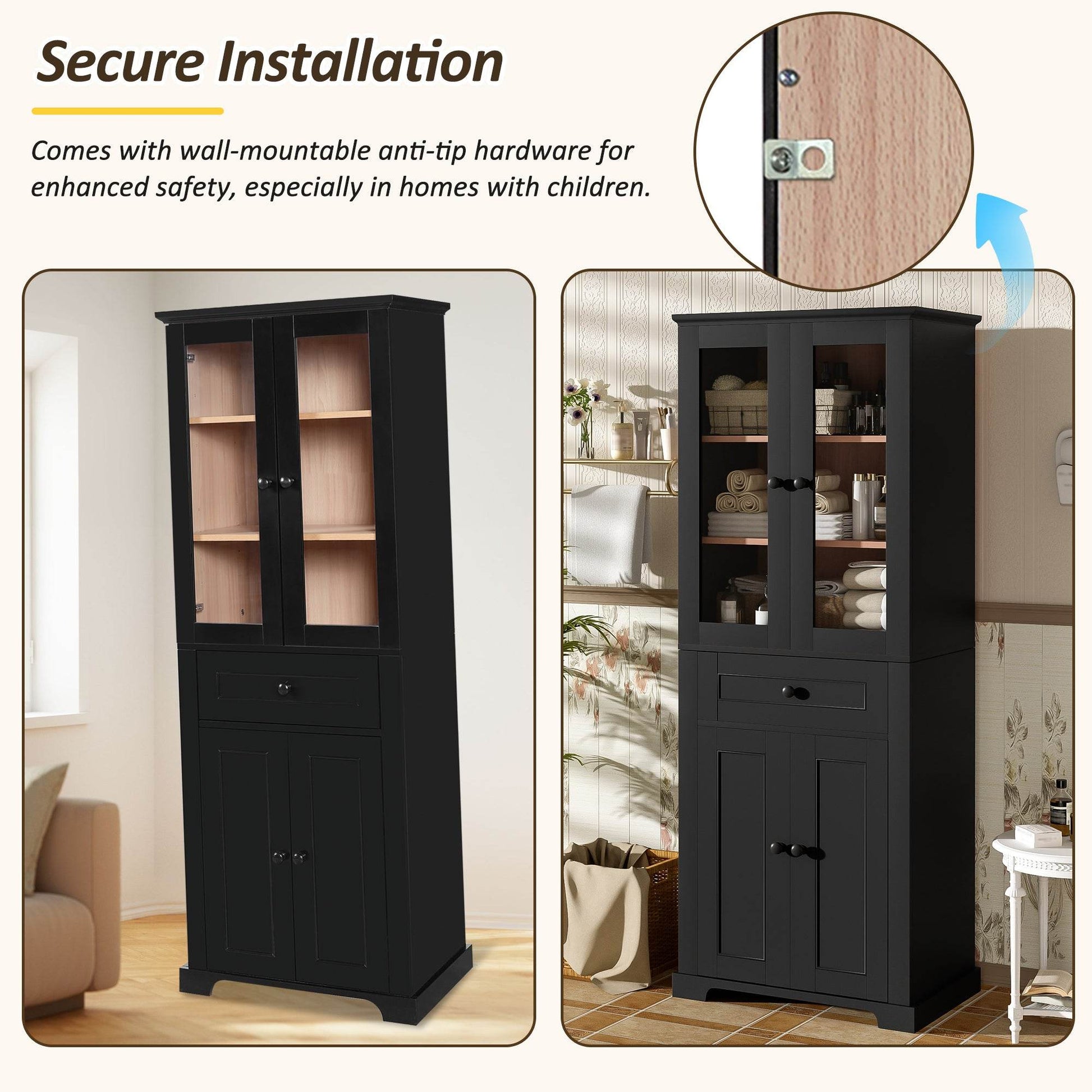 MLNshops 67 inch bathroom linen cabinet - Black Tall Storage