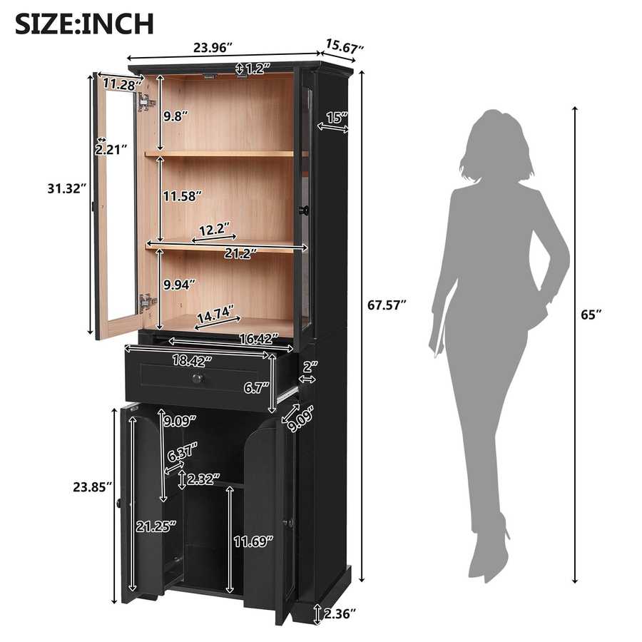 MLNshops 67 inch bathroom linen cabinet - Black Tall Storage