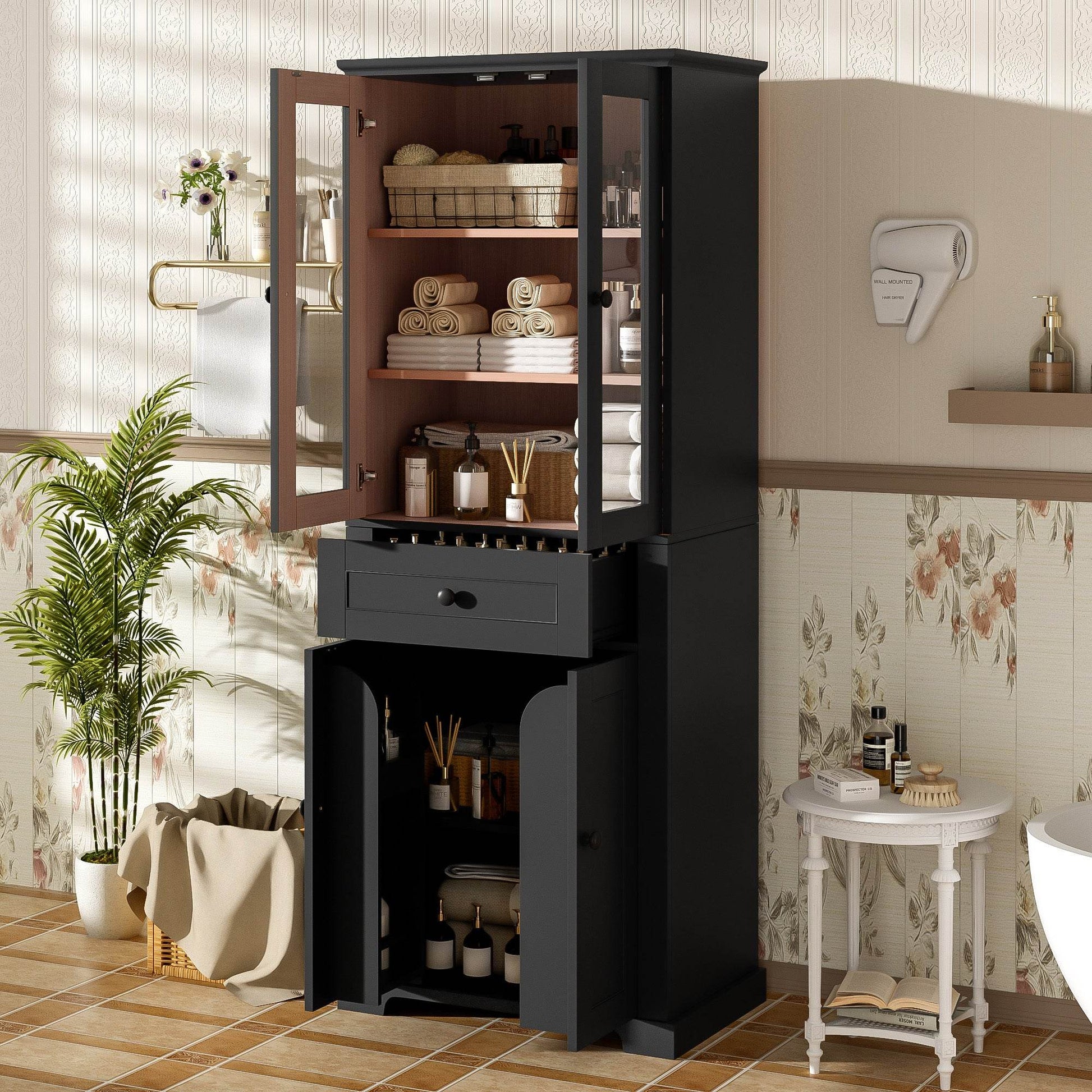 MLNshops 67 inch bathroom linen cabinet - Black Tall Storage
