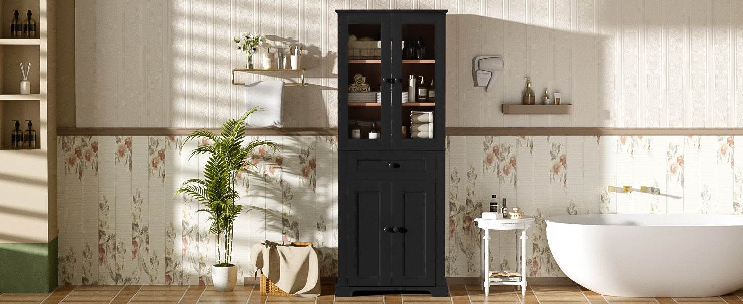MLNshops 67 inch bathroom linen cabinet - Black Tall Storage