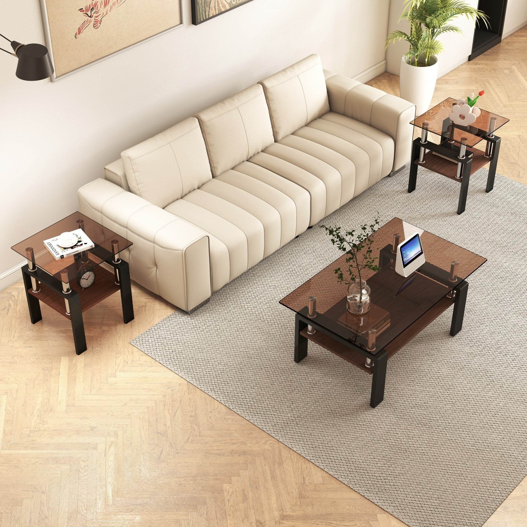 MLNshops modern tempered glass coffee table set, 2-piece