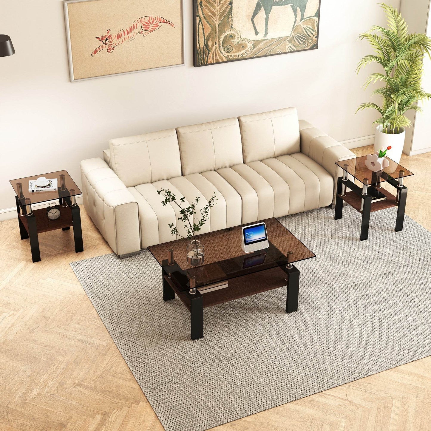 MLNshops modern tempered glass coffee table set, 2-piece