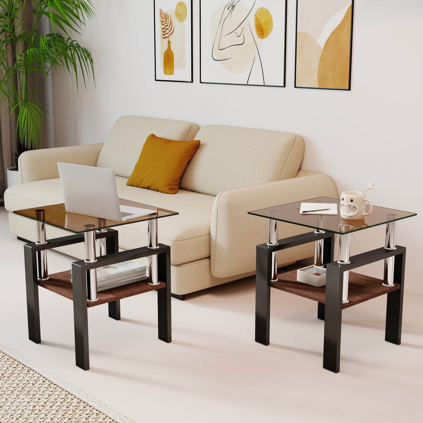 MLNshops modern tempered glass coffee table set, 2-piece Default