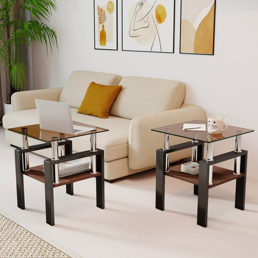 MLNshops modern tempered glass coffee table set, 2-piece - MLNshops