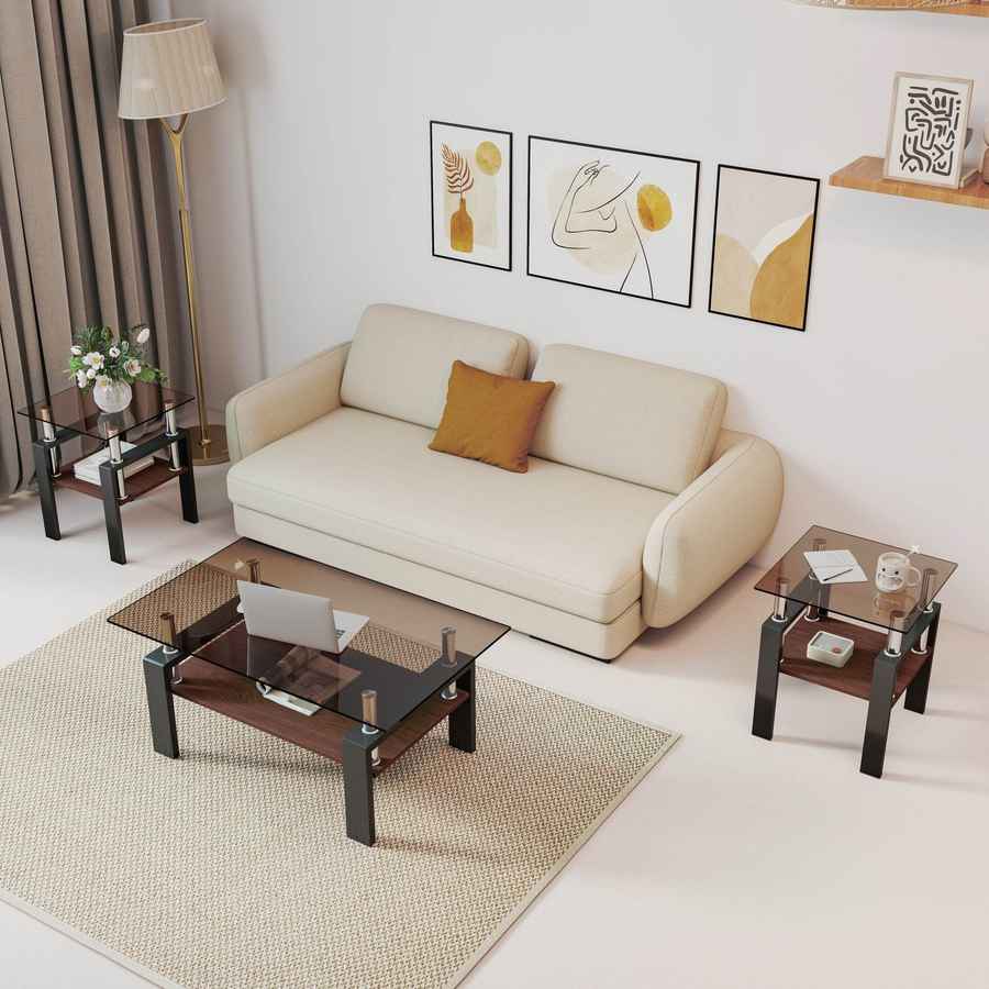 MLNshops modern tempered glass coffee table set, 2-piece