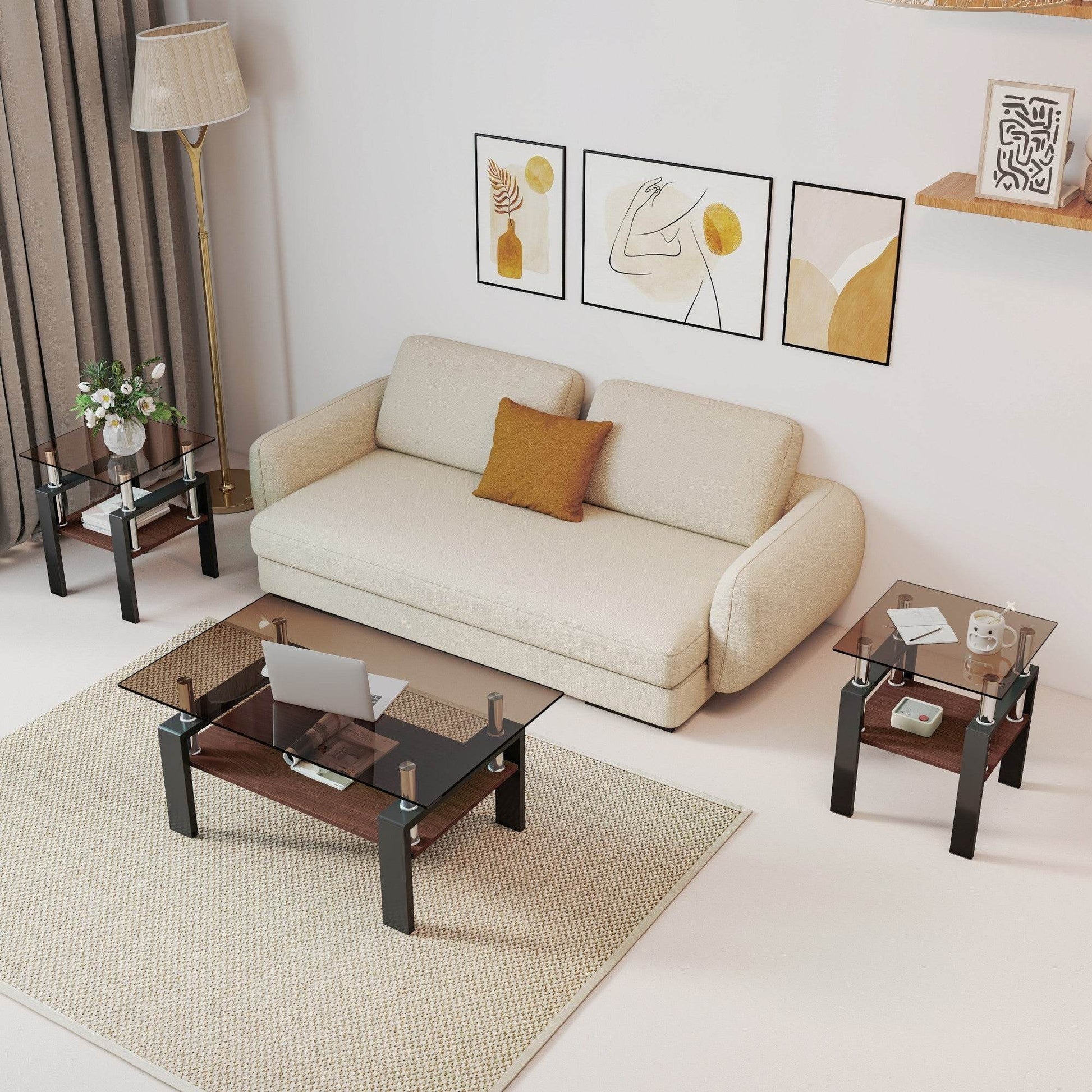 MLNshops modern tempered glass coffee table set, 2-piece