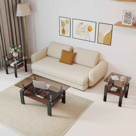 MLNshops modern tempered glass coffee table set, 2-piece