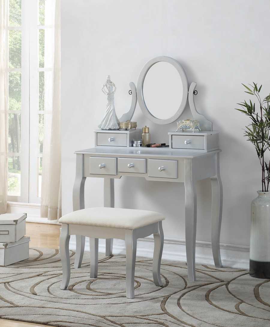 MLNshops silver makeup vanity table set with Mirror & Stool Default
