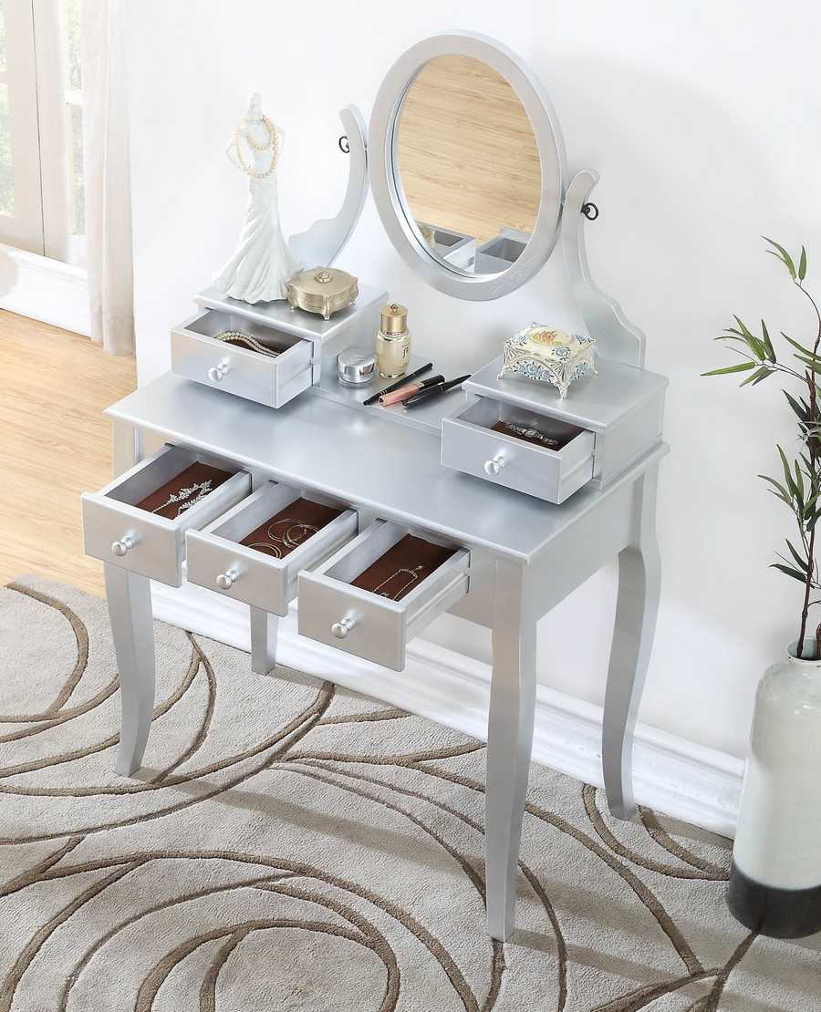 MLNshops silver makeup vanity table set with Mirror & Stool