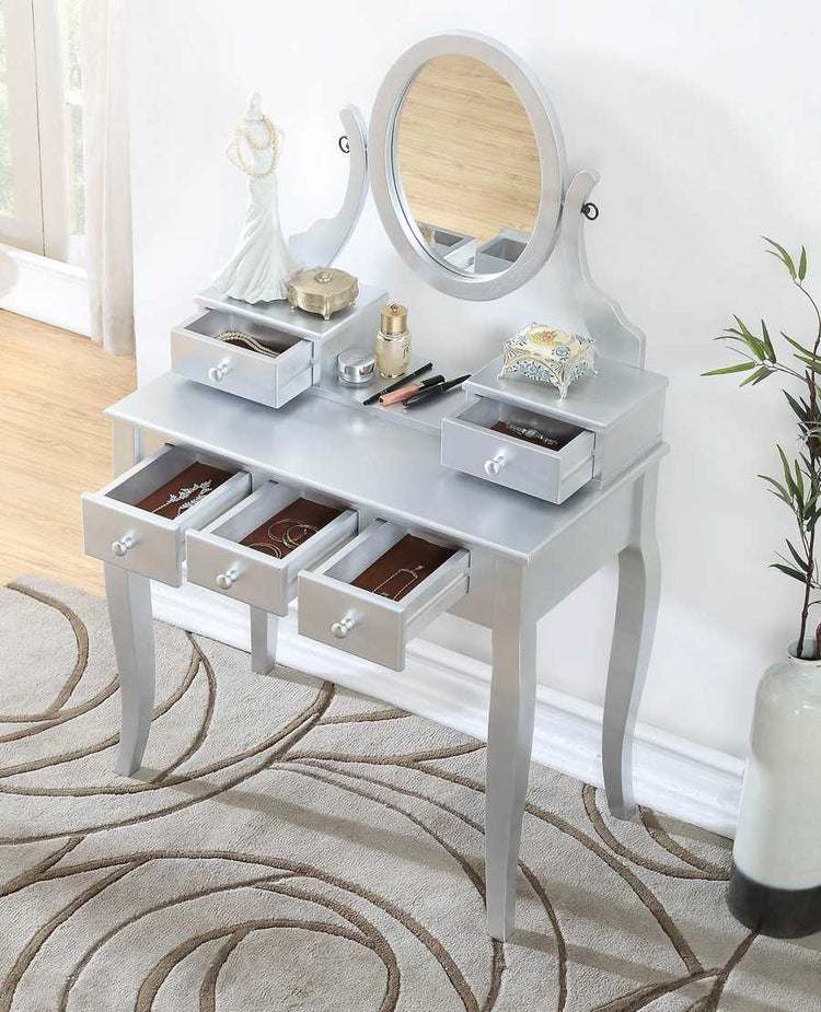MLNshops silver makeup vanity table set with Mirror & Stool