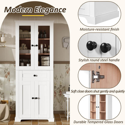 MLNshops tall bathroom storage cabinet - White, Glass Doors