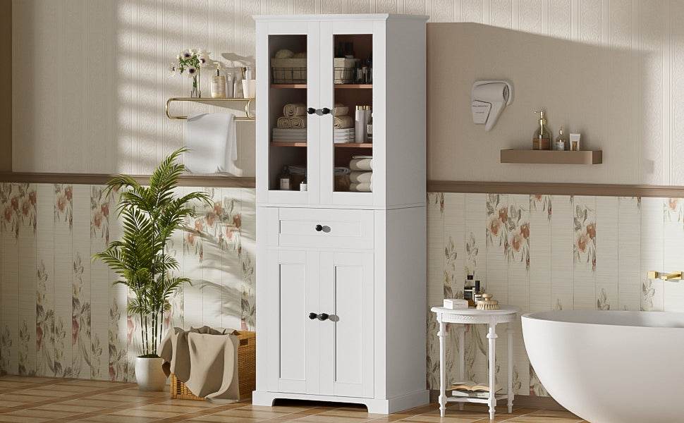 MLNshops tall bathroom storage cabinet - White, Glass Doors
