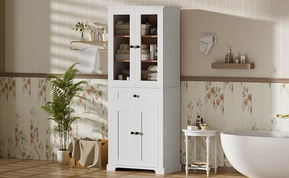 MLNshops tall bathroom storage cabinet - White, Glass Doors