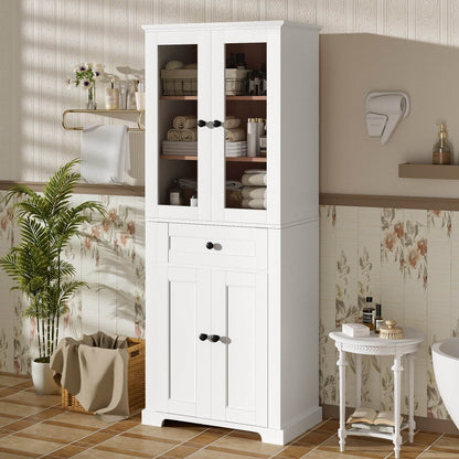 MLNshops tall bathroom storage cabinet - White, Glass Doors