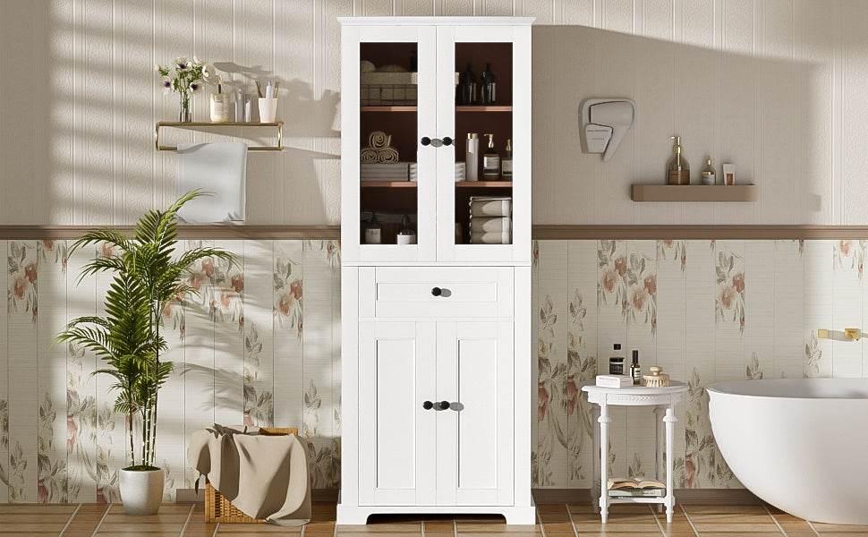 MLNshops tall bathroom storage cabinet - White, Glass Doors