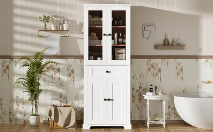 MLNshops tall bathroom storage cabinet - White, Glass Doors